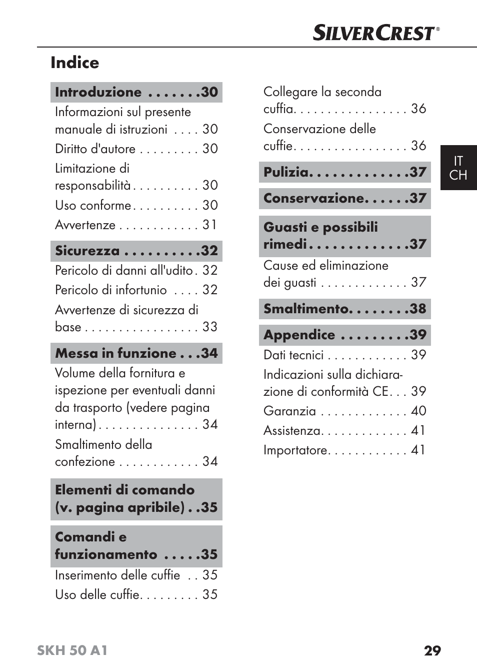 Indice | Silvercrest SKH 50 A1 User Manual | Page 32 / 59