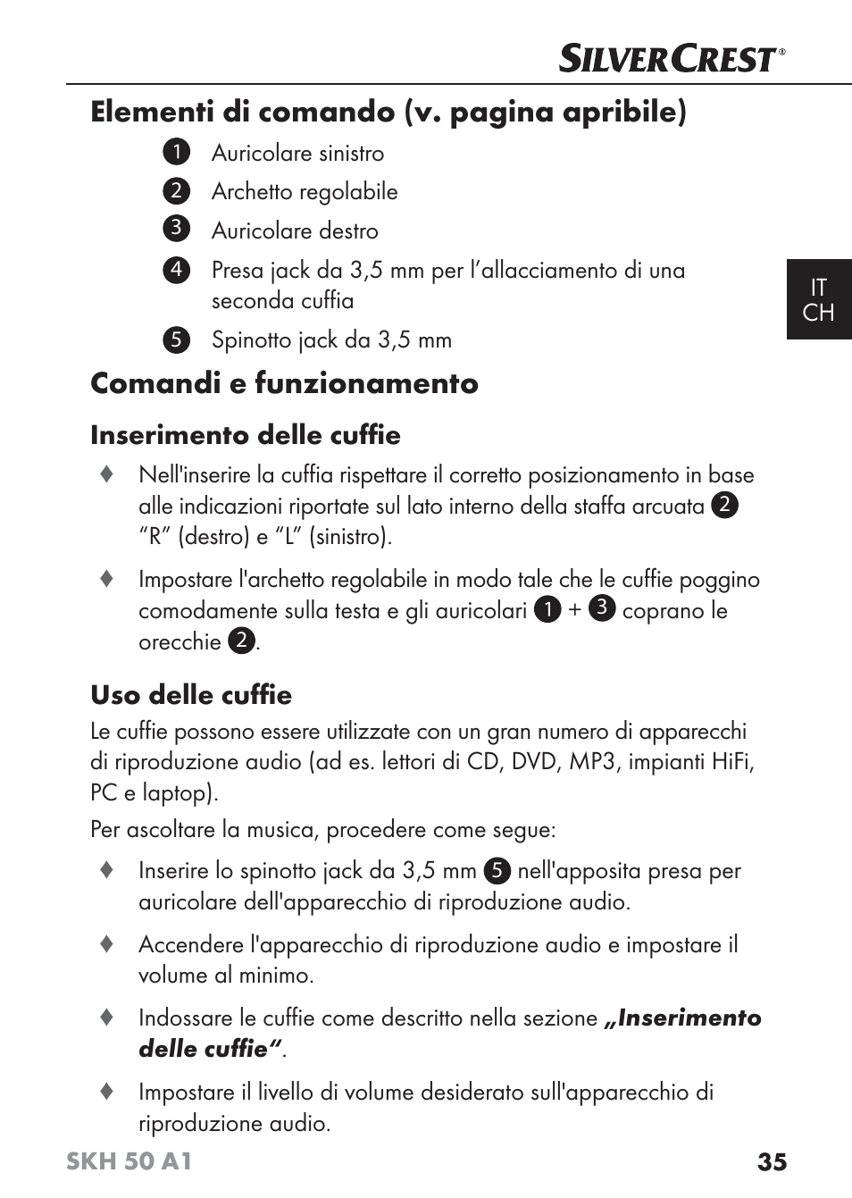 Elementi di comando (v. pagina apribile), Comandi e funzionamento | Silvercrest SKH 50 A1 User Manual | Page 38 / 59