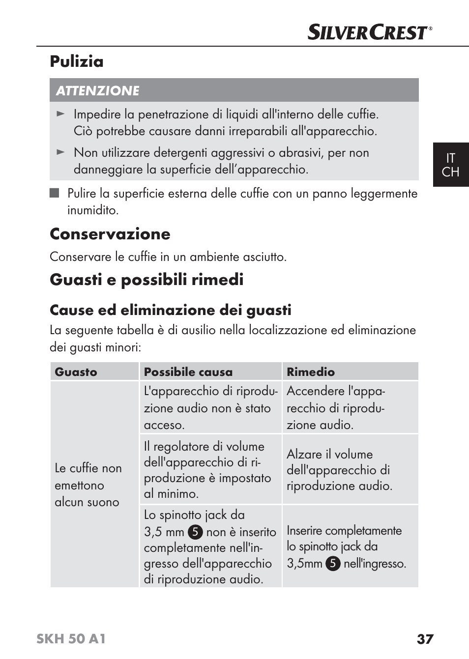 Pulizia, Conservazione, Guasti e possibili rimedi | Silvercrest SKH 50 A1 User Manual | Page 40 / 59