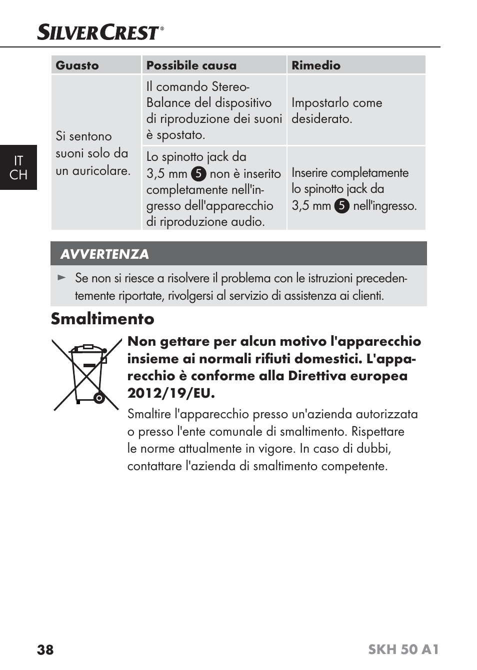 Smaltimento | Silvercrest SKH 50 A1 User Manual | Page 41 / 59