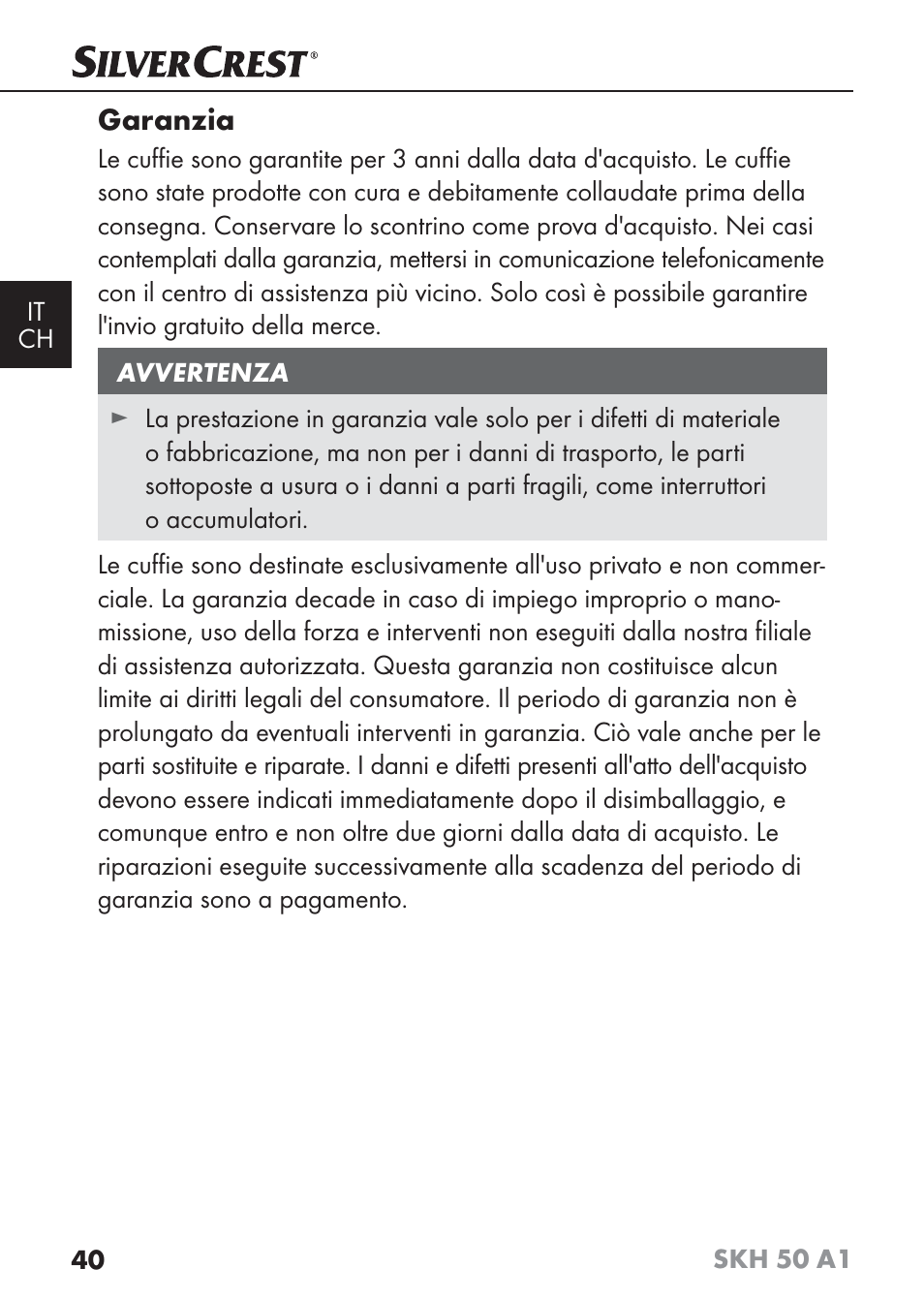 Garanzia | Silvercrest SKH 50 A1 User Manual | Page 43 / 59