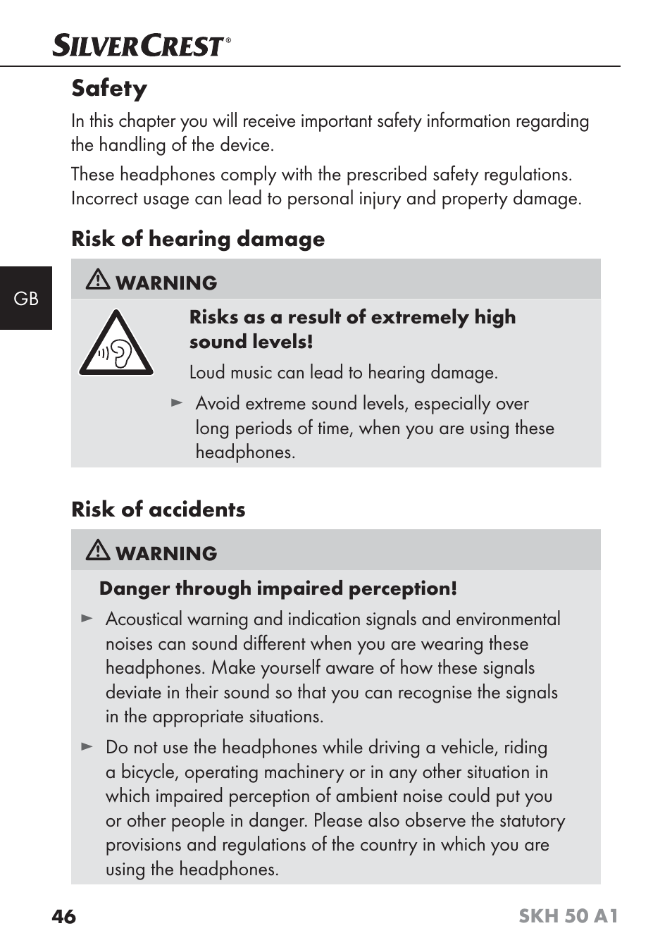 Safety | Silvercrest SKH 50 A1 User Manual | Page 49 / 59