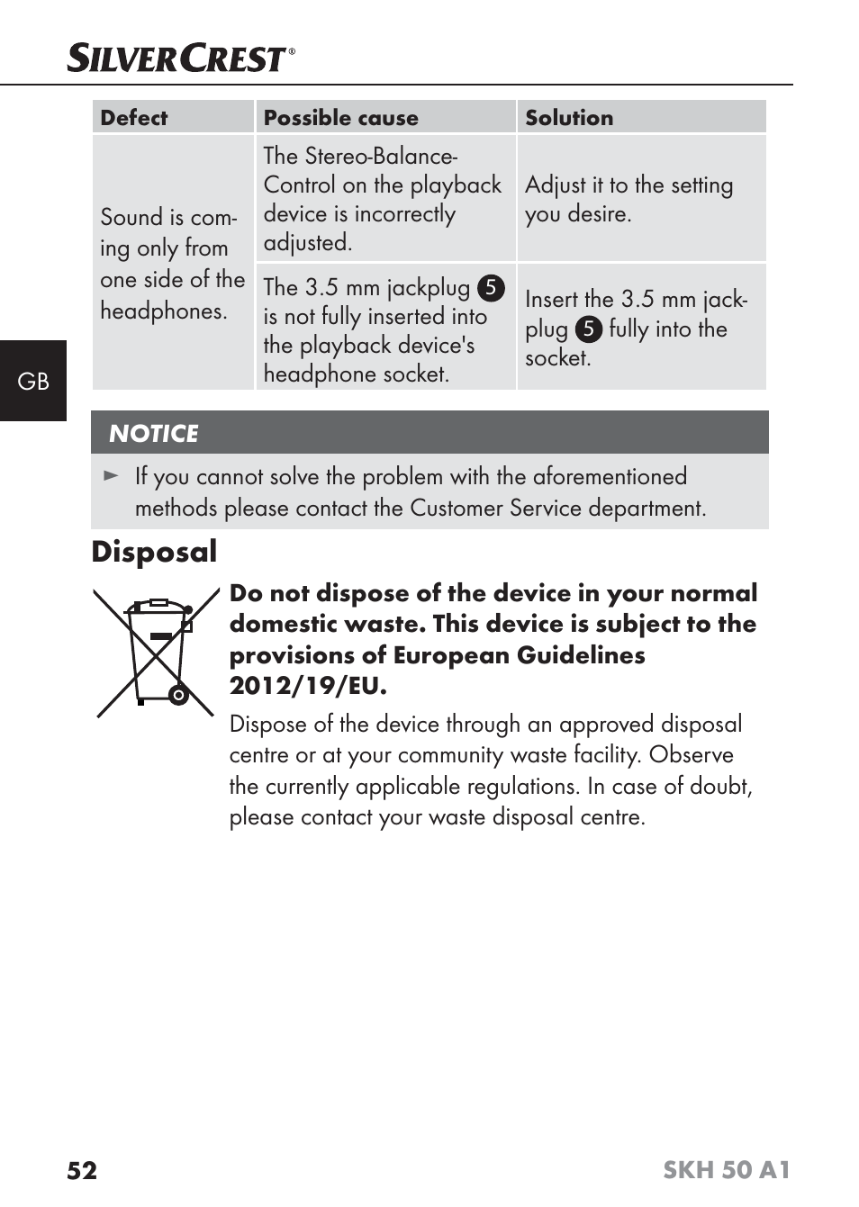 Disposal | Silvercrest SKH 50 A1 User Manual | Page 55 / 59