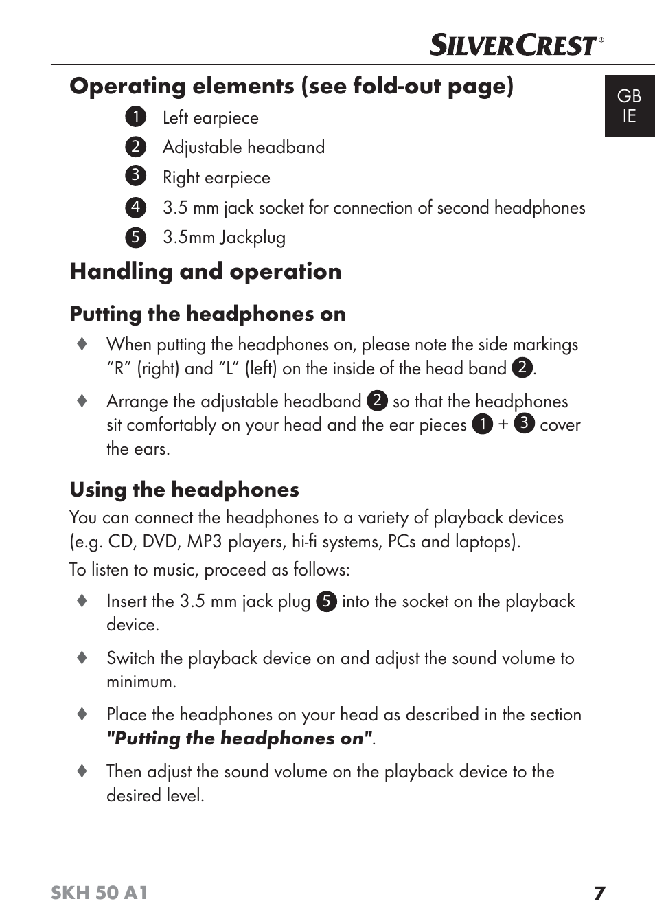 Operating elements (see fold-out page), Handling and operation | Silvercrest SKH 50 A1 User Manual | Page 10 / 101