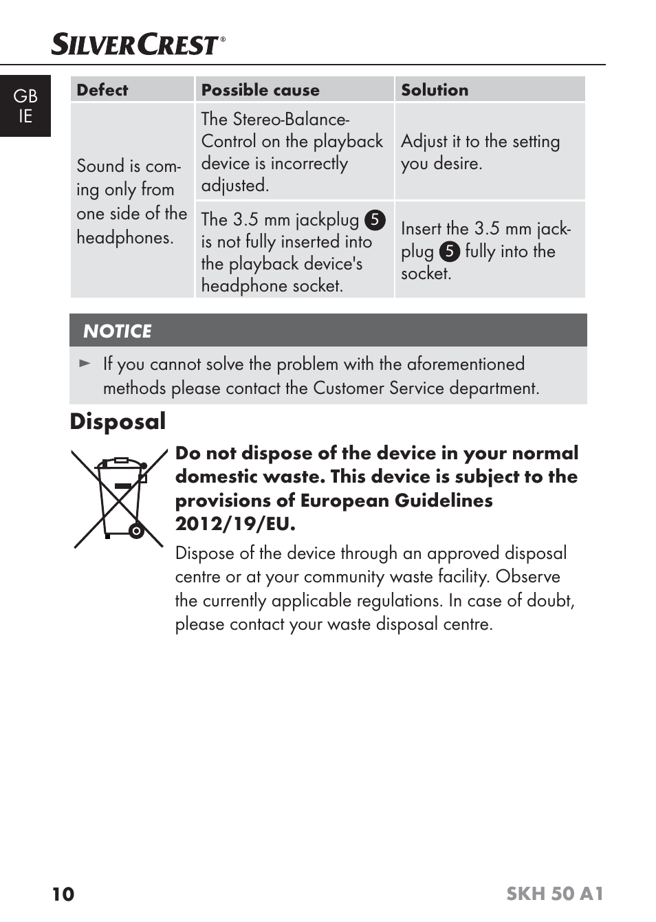 Disposal | Silvercrest SKH 50 A1 User Manual | Page 13 / 101