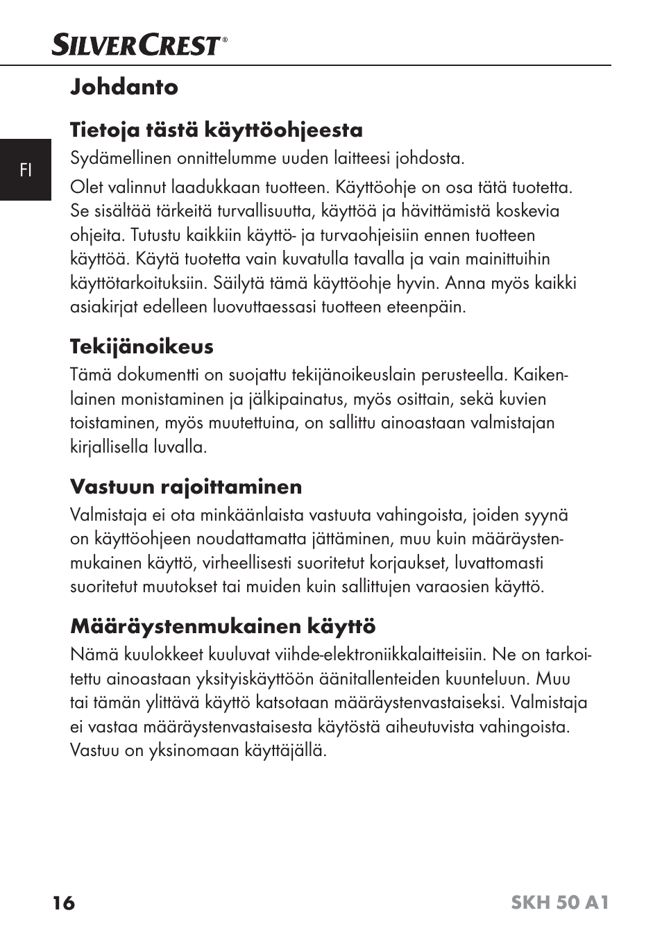 Johdanto | Silvercrest SKH 50 A1 User Manual | Page 19 / 101