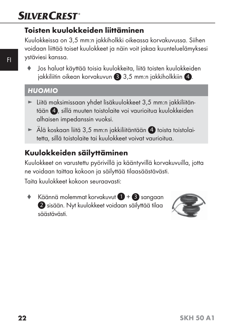 Toisten kuulokkeiden liittäminen, Kuulokkeiden säilyttäminen | Silvercrest SKH 50 A1 User Manual | Page 25 / 101