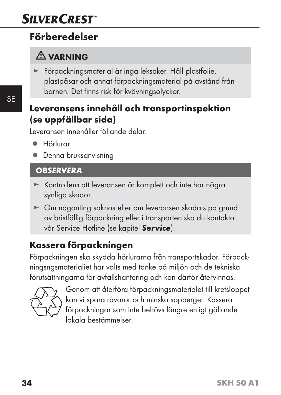 Förberedelser | Silvercrest SKH 50 A1 User Manual | Page 37 / 101