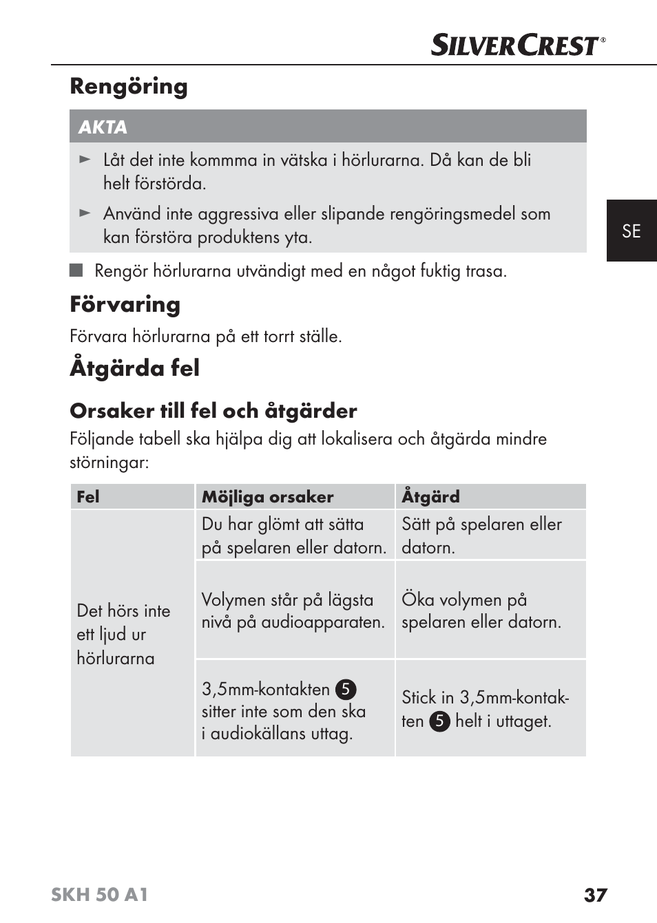 Rengöring, Förvaring, Åtgärda fel | Silvercrest SKH 50 A1 User Manual | Page 40 / 101