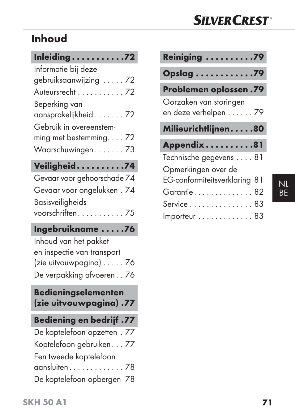 Inhoud | Silvercrest SKH 50 A1 User Manual | Page 74 / 101