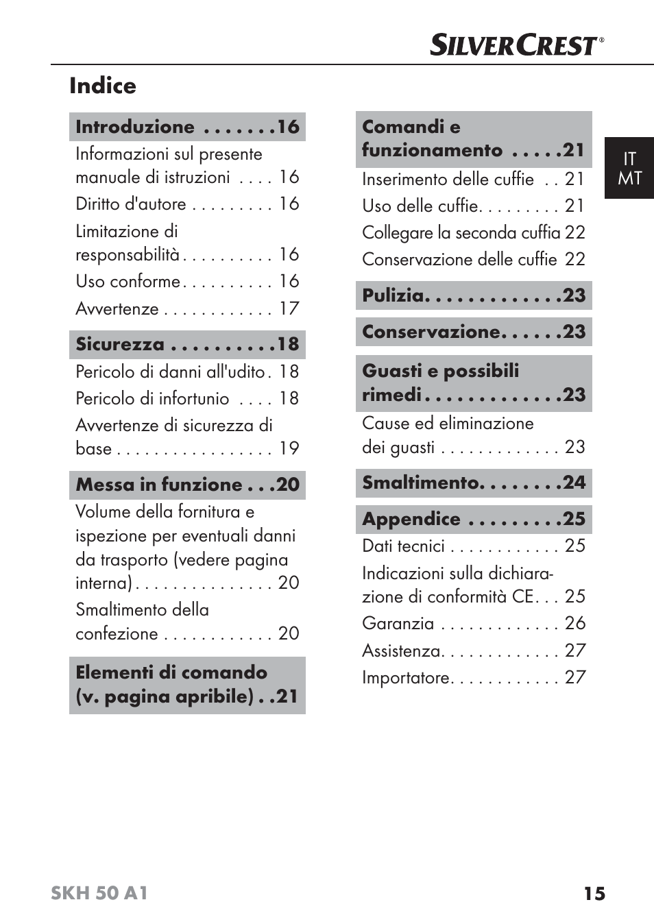 Indice | Silvercrest SKH 50 A1 User Manual | Page 18 / 73