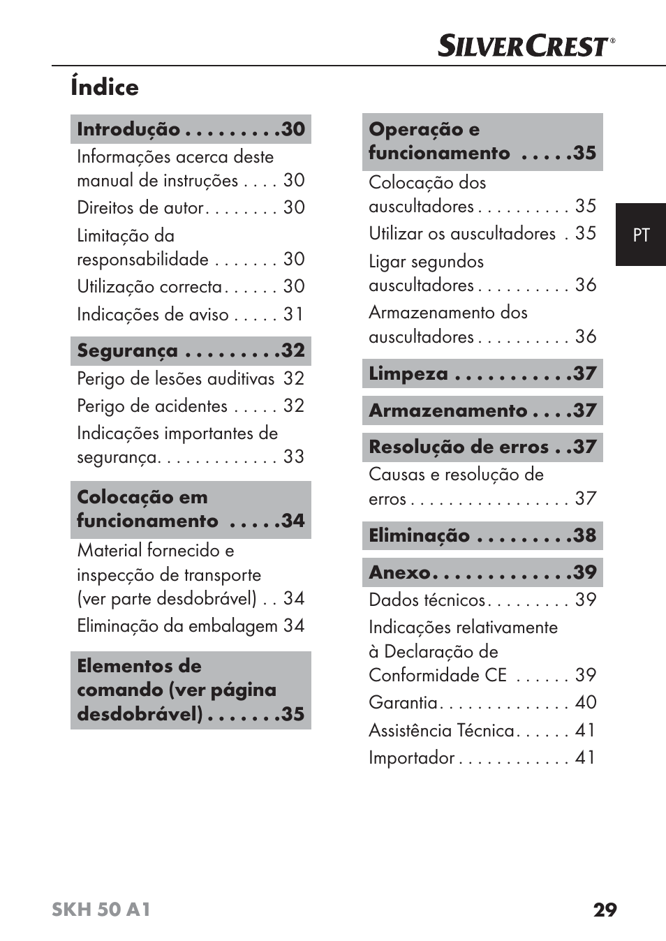 Índice | Silvercrest SKH 50 A1 User Manual | Page 32 / 73