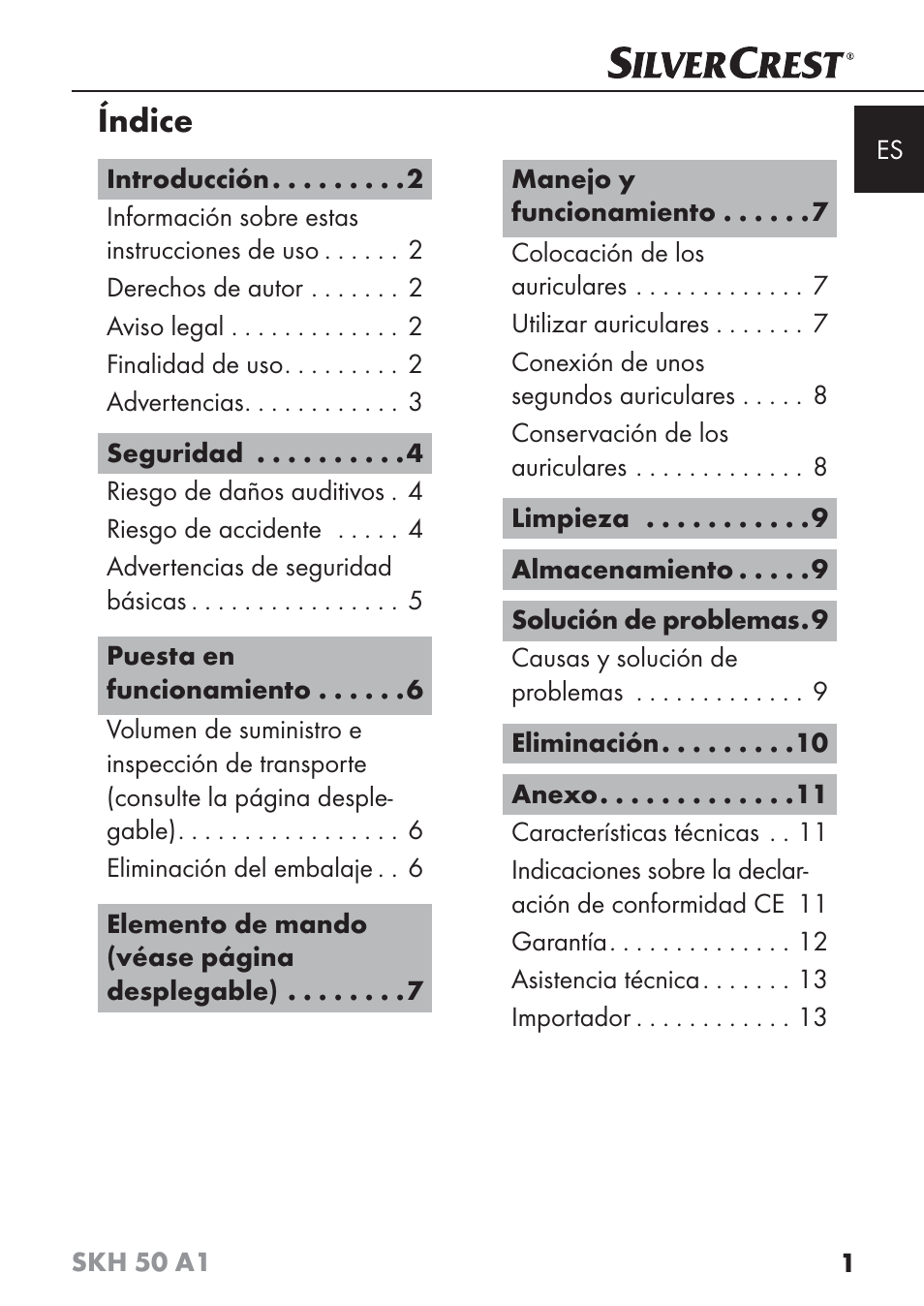 Índice | Silvercrest SKH 50 A1 User Manual | Page 4 / 73