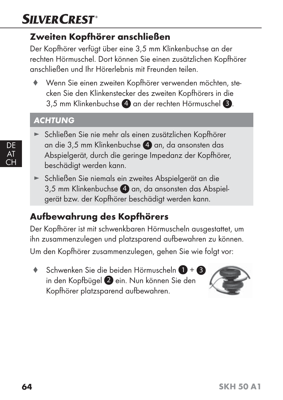 Zweiten kopfhörer anschließen, Aufbewahrung des kopfhörers | Silvercrest SKH 50 A1 User Manual | Page 67 / 73