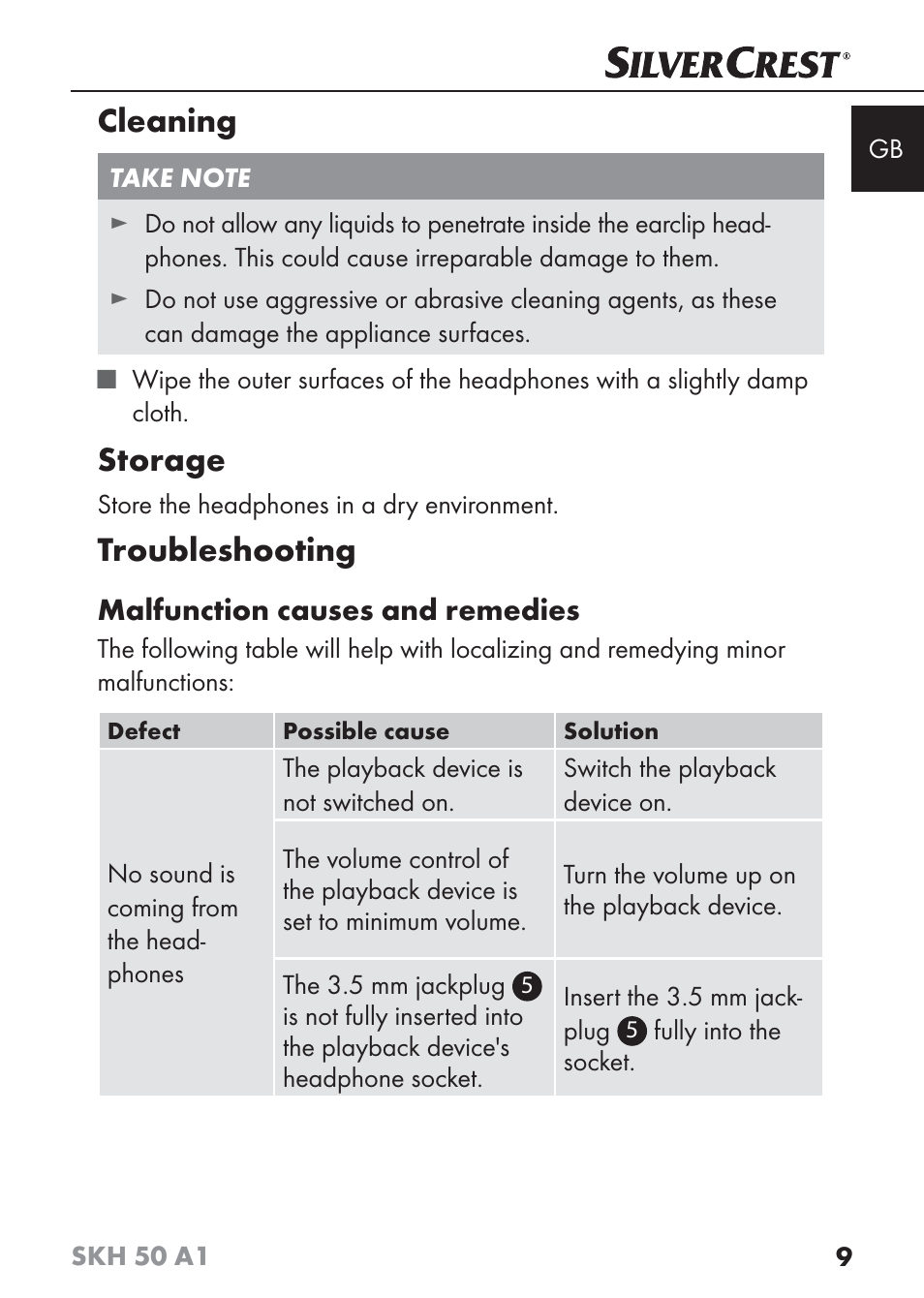 Cleaning, Storage, Troubleshooting | Silvercrest SKH 50 A1 User Manual | Page 12 / 101