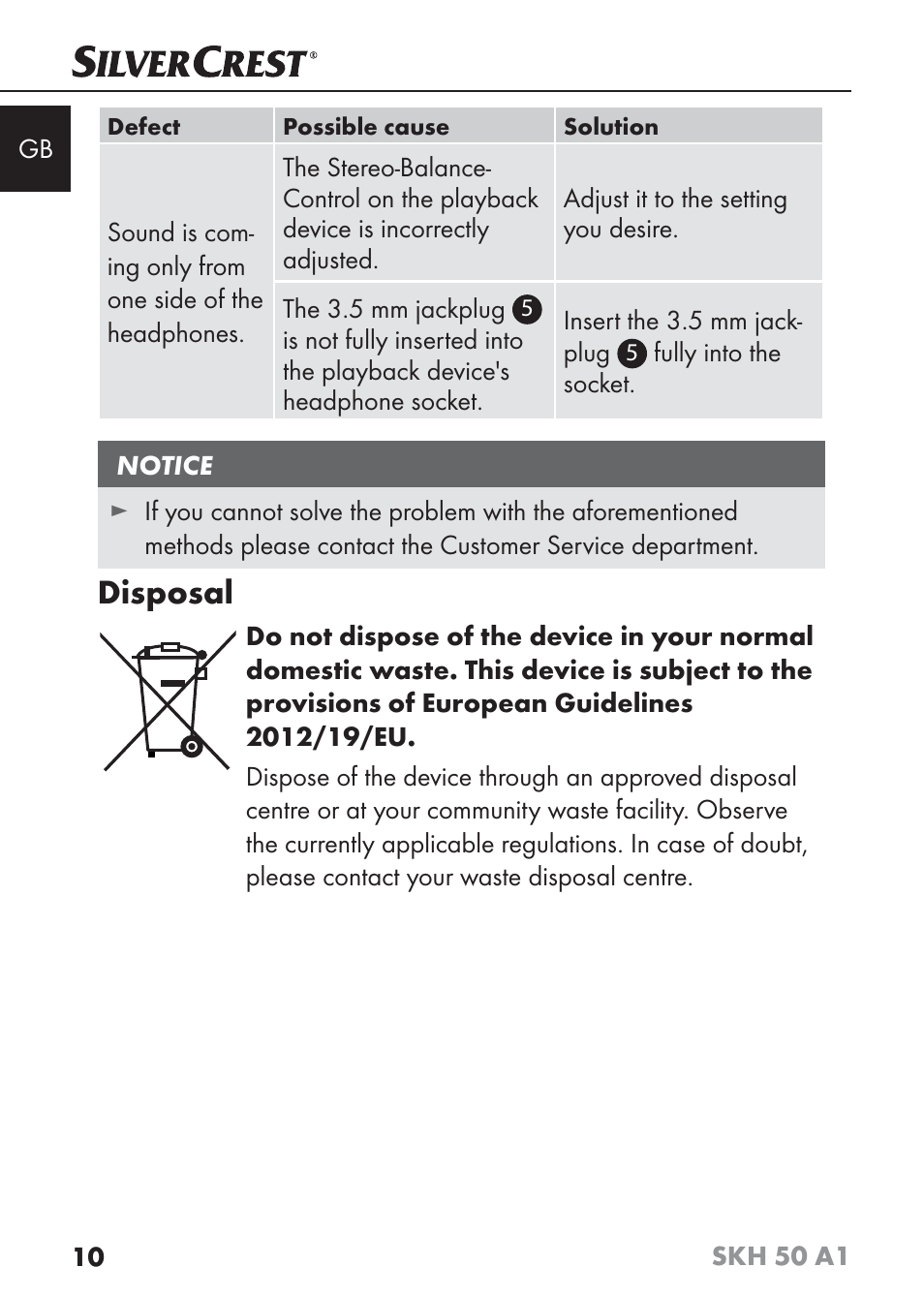 Disposal | Silvercrest SKH 50 A1 User Manual | Page 13 / 101