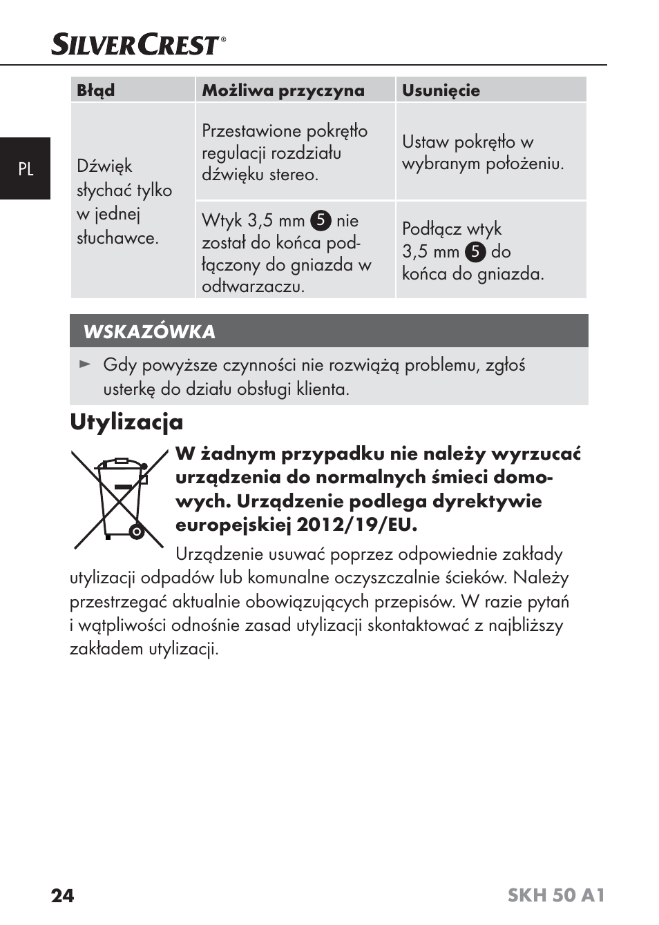 Utylizacja | Silvercrest SKH 50 A1 User Manual | Page 27 / 101