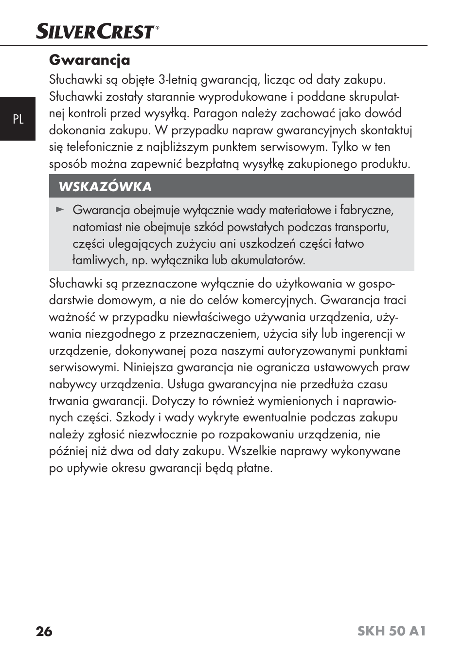 Gwarancja | Silvercrest SKH 50 A1 User Manual | Page 29 / 101