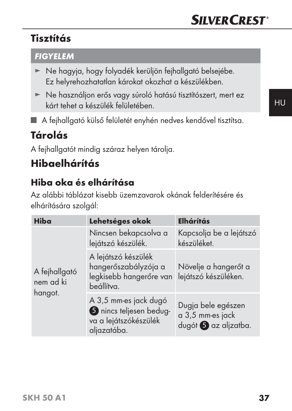 Tisztítás, Tárolás, Hibaelhárítás | Silvercrest SKH 50 A1 User Manual | Page 40 / 101