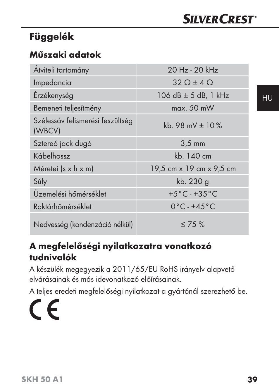 Függelék | Silvercrest SKH 50 A1 User Manual | Page 42 / 101