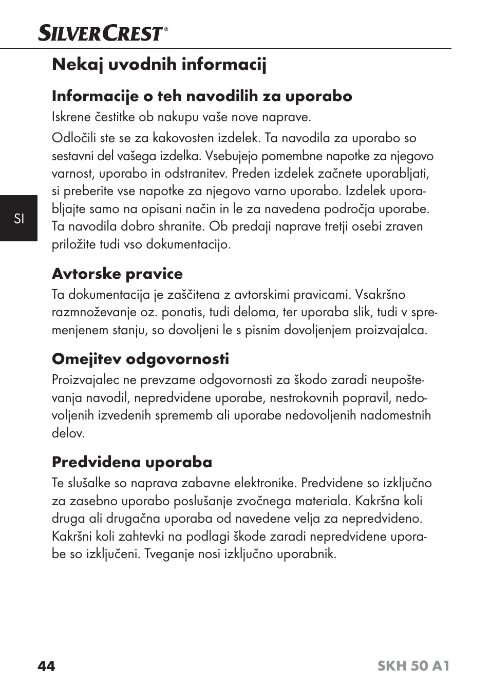 Nekaj uvodnih informacij | Silvercrest SKH 50 A1 User Manual | Page 47 / 101