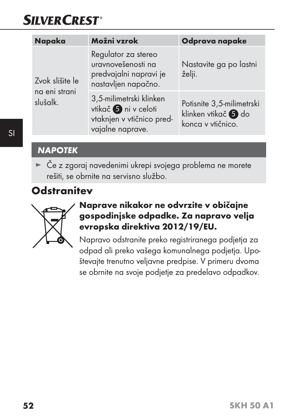 Odstranitev | Silvercrest SKH 50 A1 User Manual | Page 55 / 101