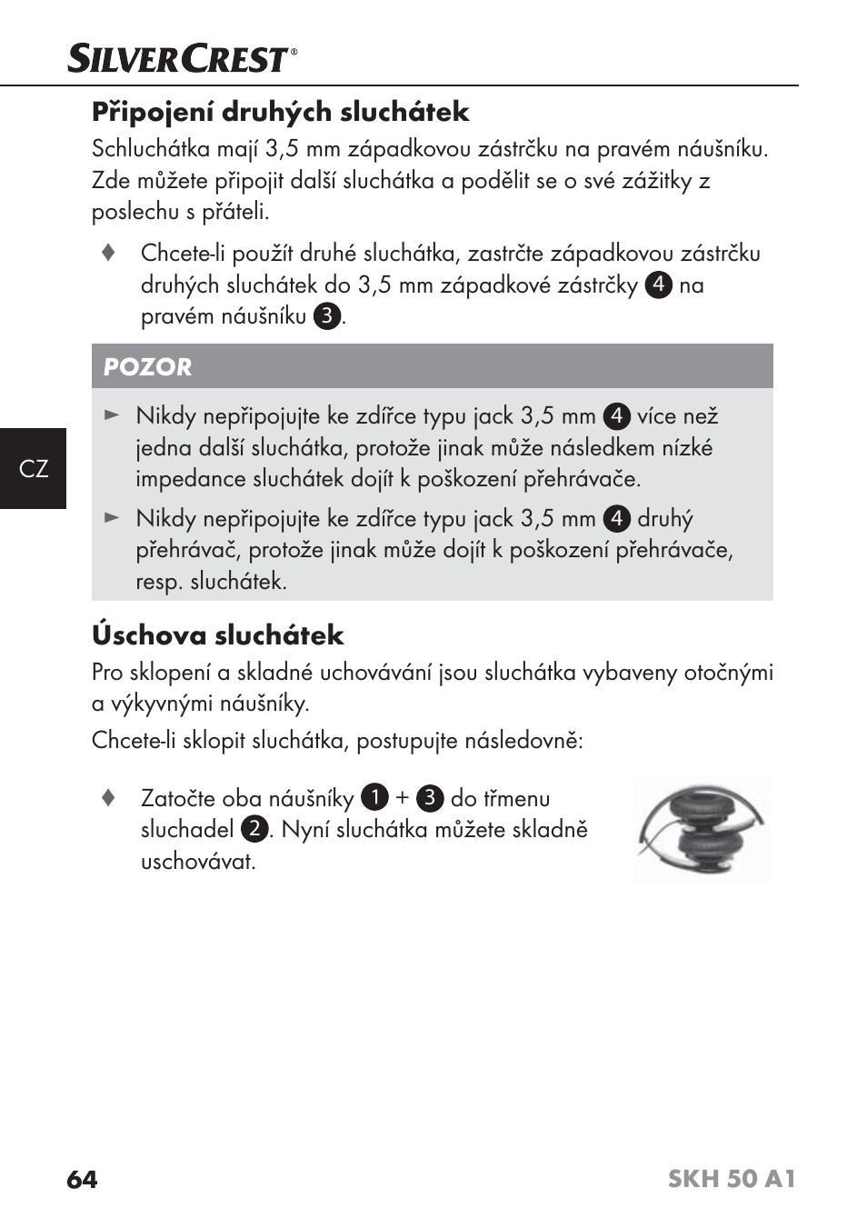 Připojení druhých sluchátek, Úschova sluchátek | Silvercrest SKH 50 A1 User Manual | Page 67 / 101