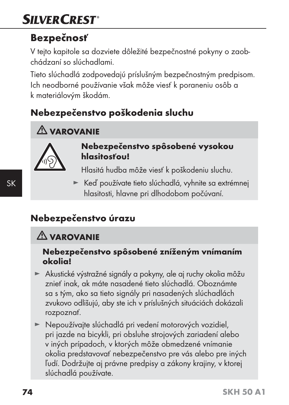 Bezpečnosť | Silvercrest SKH 50 A1 User Manual | Page 77 / 101