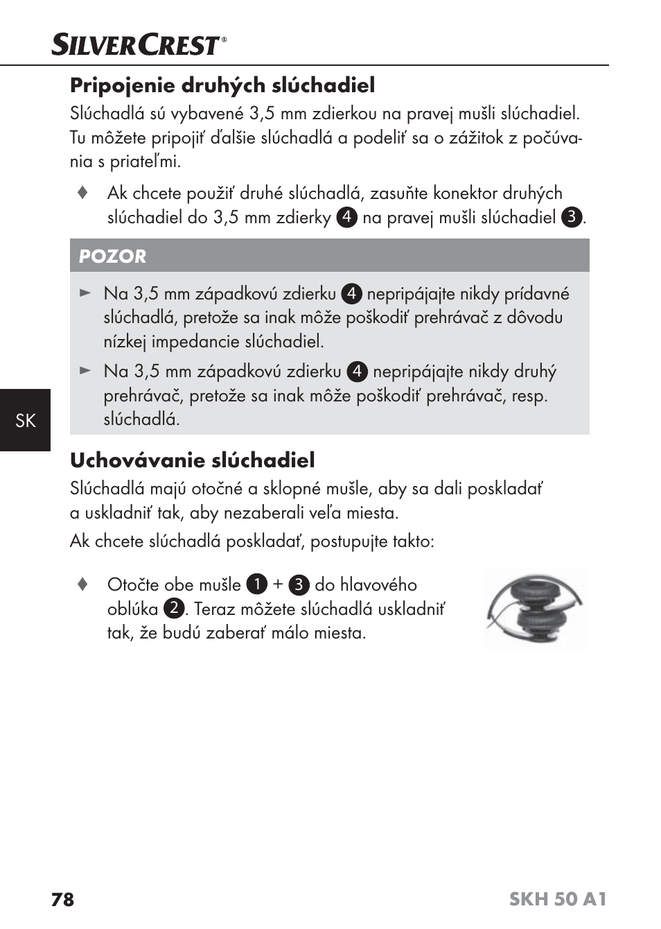 Pripojenie druhých slúchadiel, Uchovávanie slúchadiel | Silvercrest SKH 50 A1 User Manual | Page 81 / 101