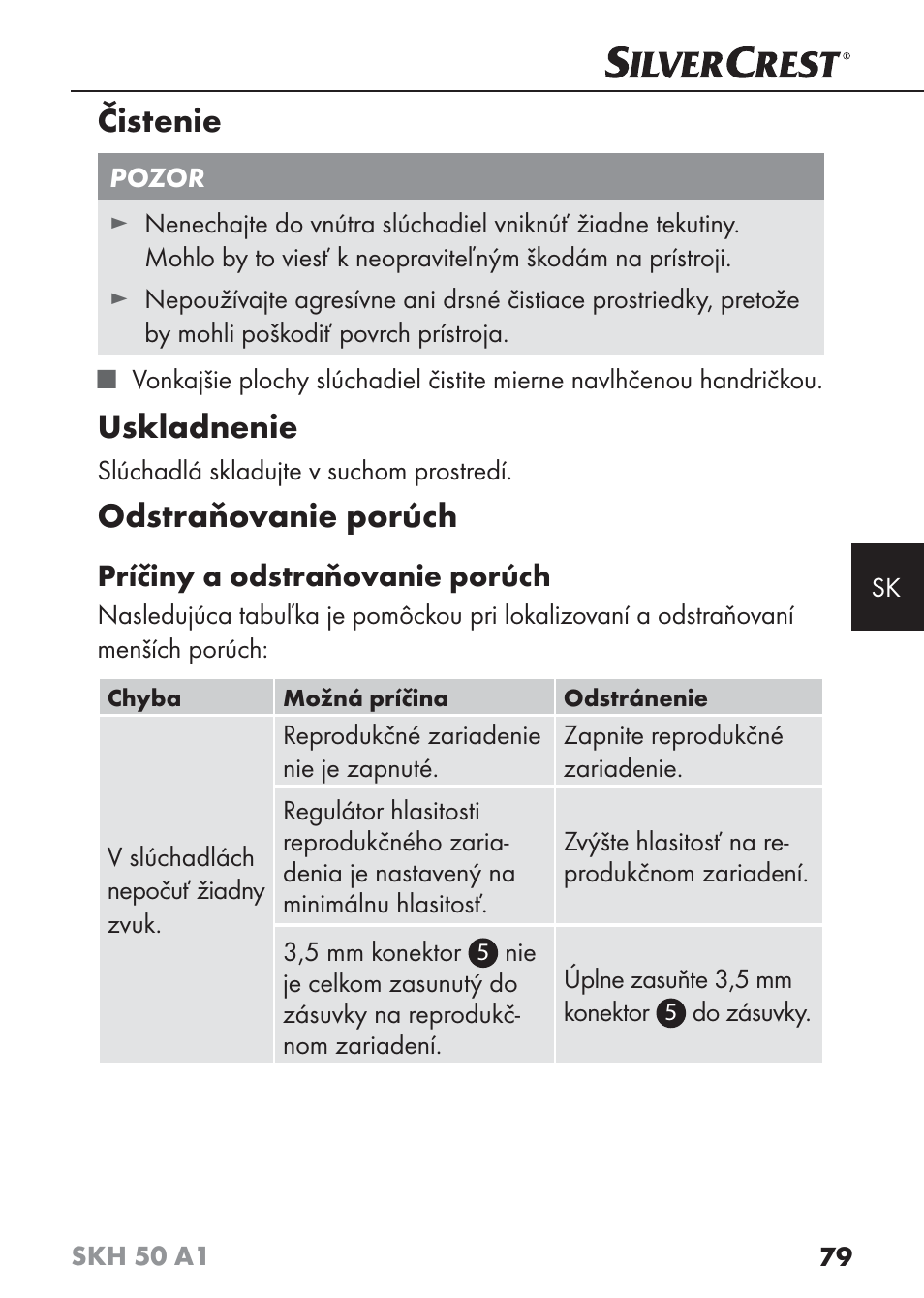 Čistenie, Uskladnenie, Odstraňovanie porúch | Silvercrest SKH 50 A1 User Manual | Page 82 / 101