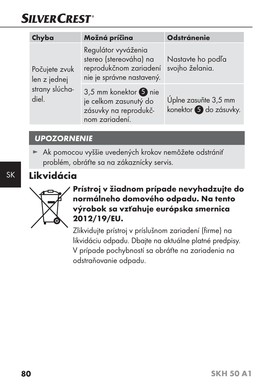 Likvidácia | Silvercrest SKH 50 A1 User Manual | Page 83 / 101