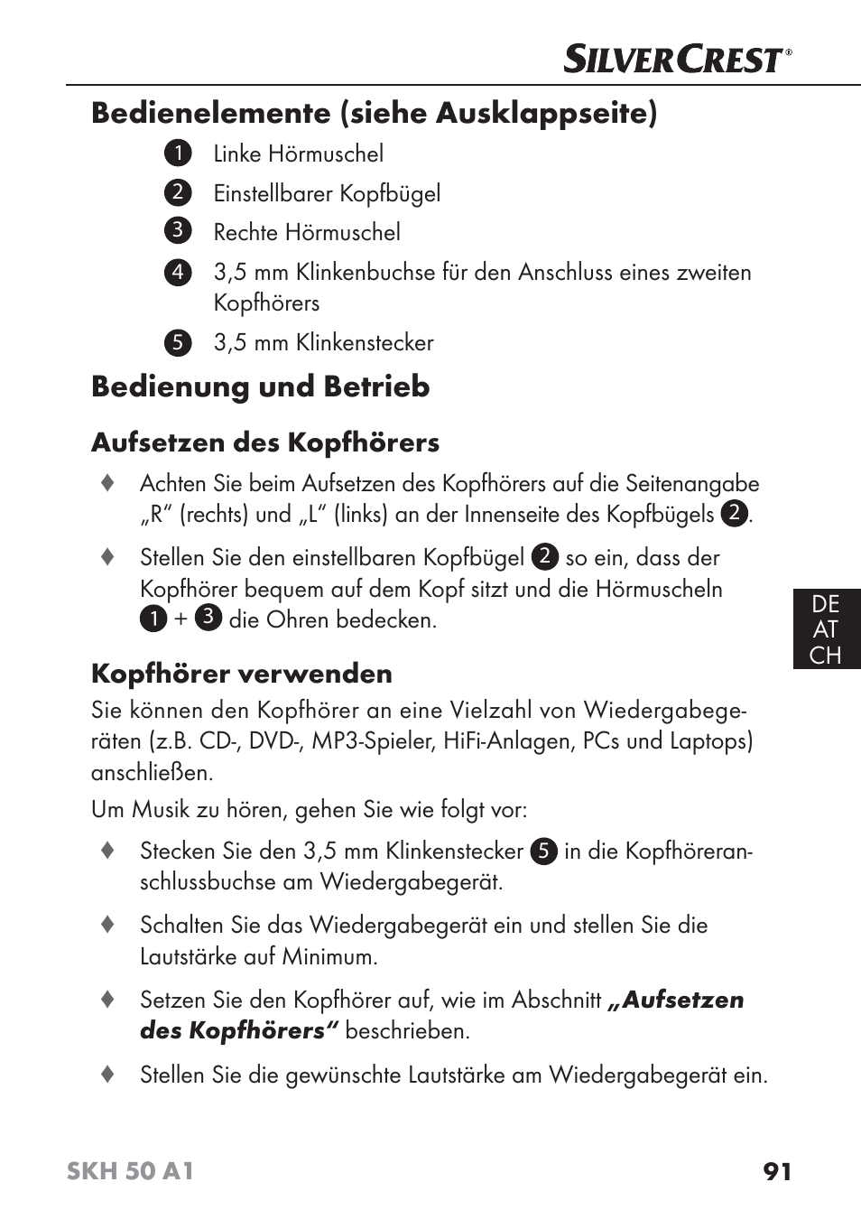 Bedienelemente (siehe ausklappseite), Bedienung und betrieb | Silvercrest SKH 50 A1 User Manual | Page 94 / 101