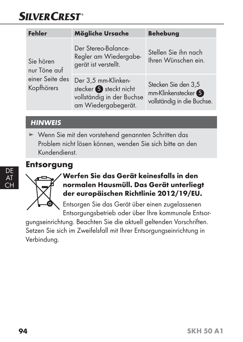 Entsorgung | Silvercrest SKH 50 A1 User Manual | Page 97 / 101