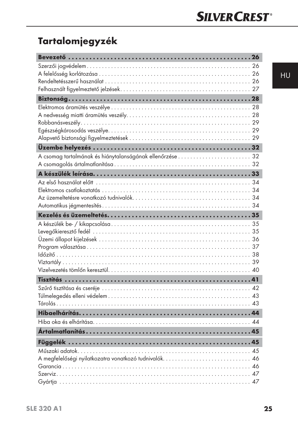 Tartalomjegyzék | Silvercrest SLE 320 A1 User Manual | Page 28 / 146