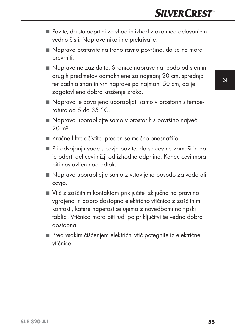 Zračne ﬁ ltre očistite, preden se močno onesnažijo | Silvercrest SLE 320 A1 User Manual | Page 58 / 146