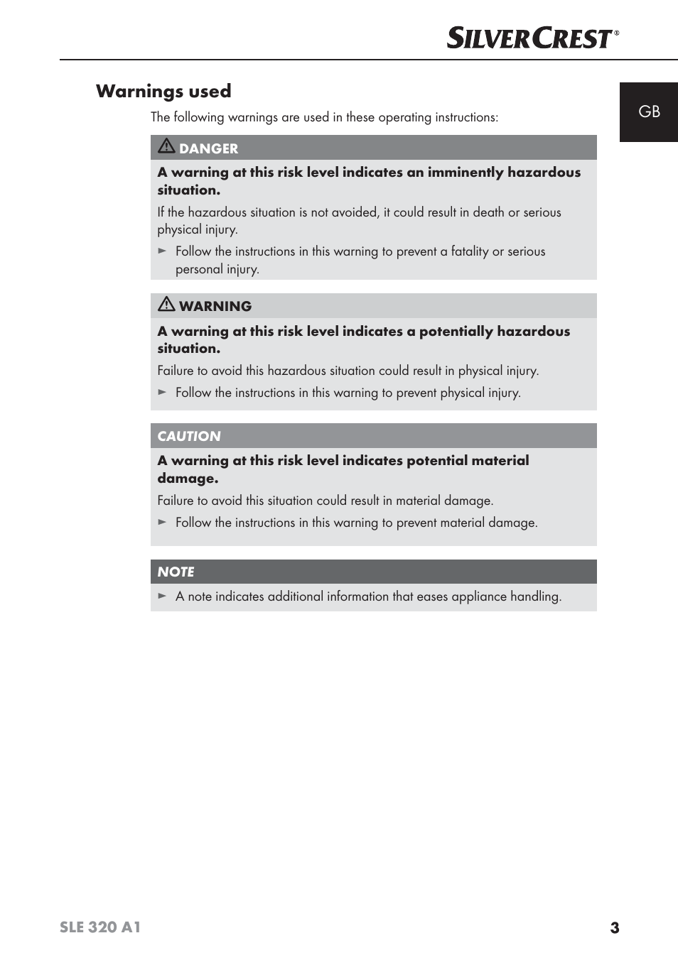 Warnings used | Silvercrest SLE 320 A1 User Manual | Page 6 / 146