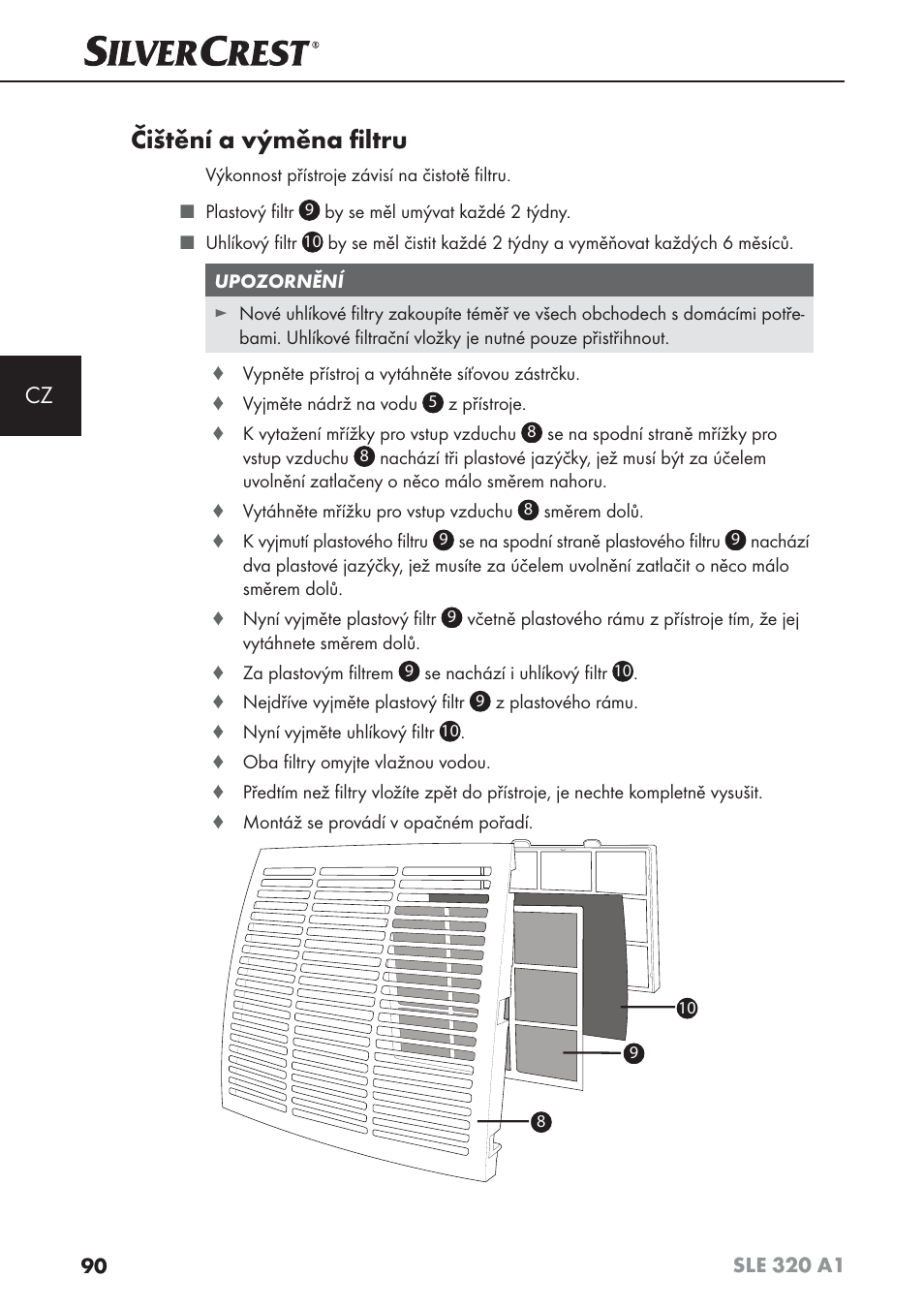 Čištění a výměna ﬁ ltru | Silvercrest SLE 320 A1 User Manual | Page 93 / 146