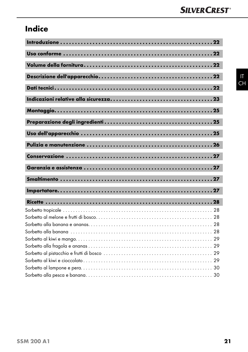 Indice | Silvercrest SSM 200 A1 User Manual | Page 24 / 44