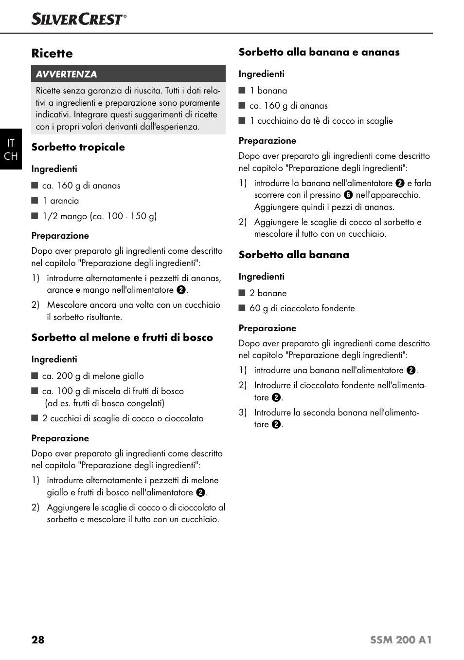 Ricette | Silvercrest SSM 200 A1 User Manual | Page 31 / 44