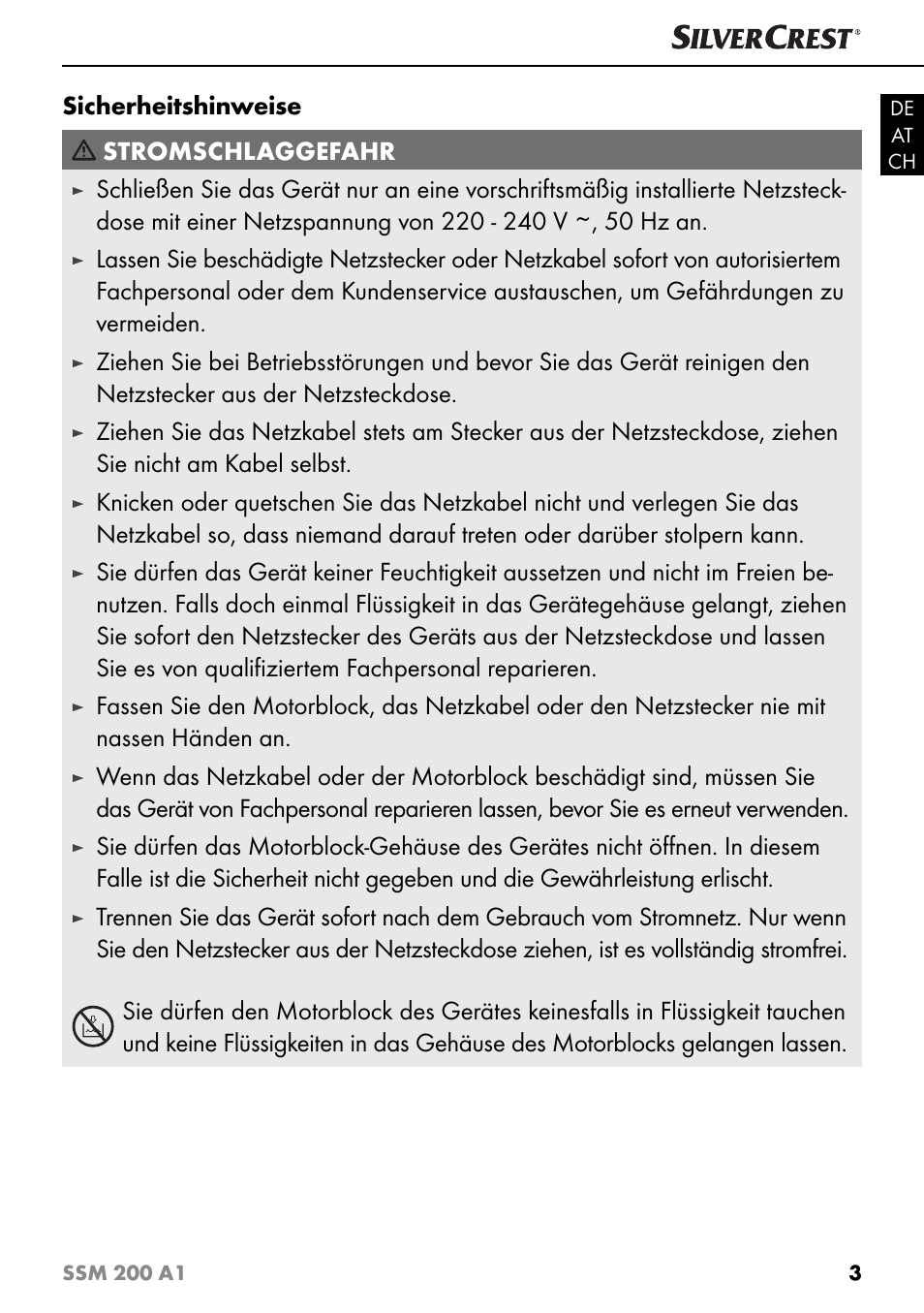 Sicherheitshinweise stromschlaggefahr | Silvercrest SSM 200 A1 User Manual | Page 6 / 44