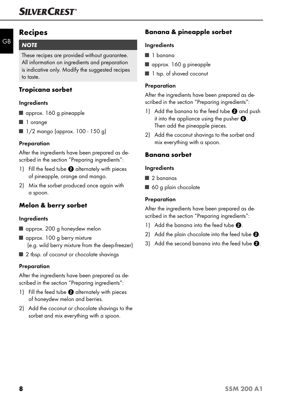 Recipes | Silvercrest SSM 200 A1 User Manual | Page 11 / 64
