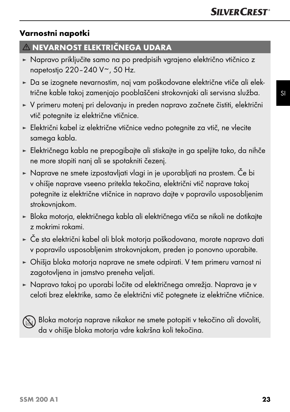 Varnostni napotki nevarnost električnega udara | Silvercrest SSM 200 A1 User Manual | Page 26 / 64