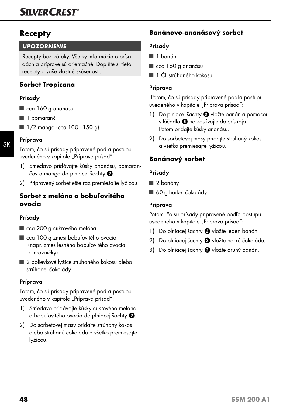 Recepty | Silvercrest SSM 200 A1 User Manual | Page 51 / 64