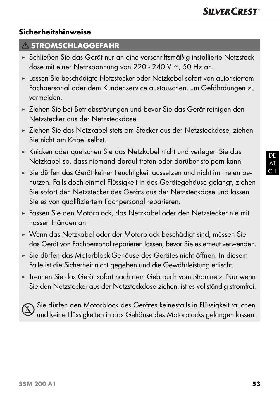 Sicherheitshinweise stromschlaggefahr | Silvercrest SSM 200 A1 User Manual | Page 56 / 64