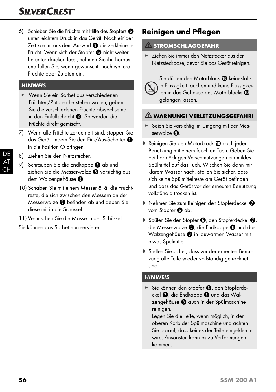 Reinigen und pﬂ egen | Silvercrest SSM 200 A1 User Manual | Page 59 / 64