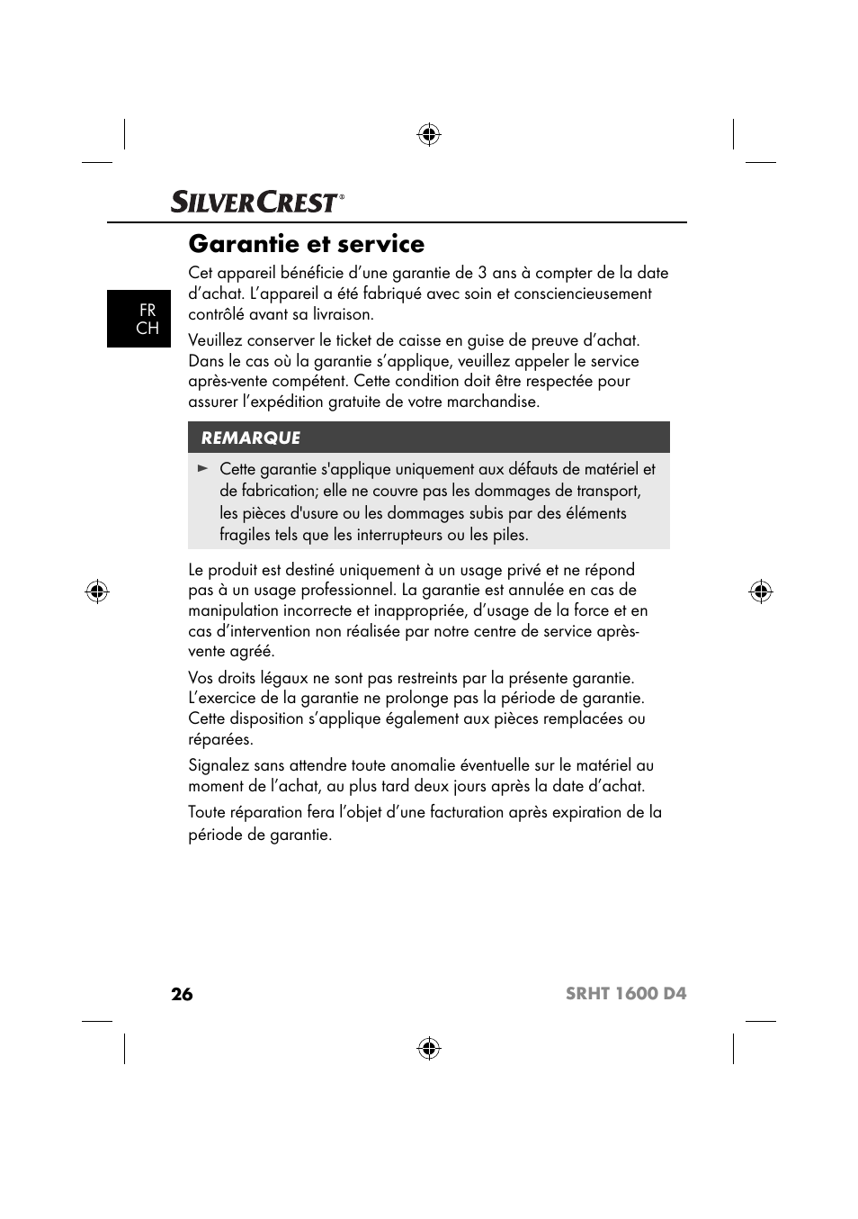 Garantie et service | Silvercrest SRHT 1600 D4 User Manual | Page 29 / 59