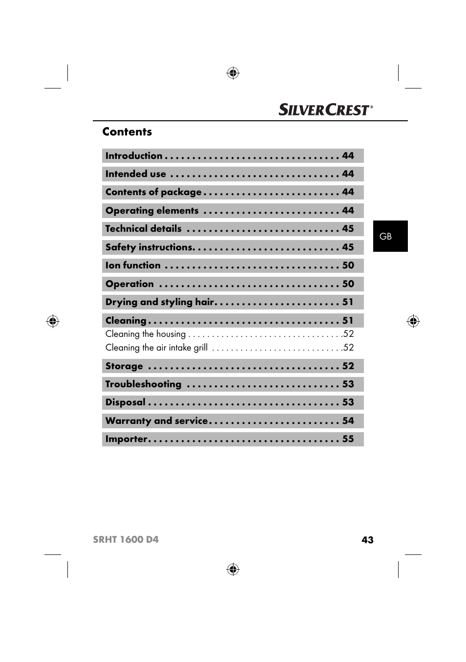 Silvercrest SRHT 1600 D4 User Manual | Page 46 / 59