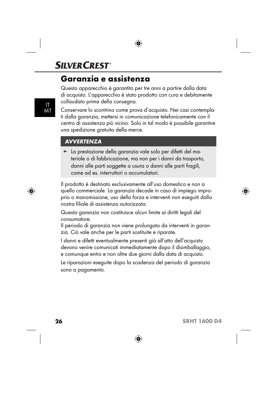 Garanzia e assistenza | Silvercrest SRHT 1600 D4 User Manual | Page 29 / 73