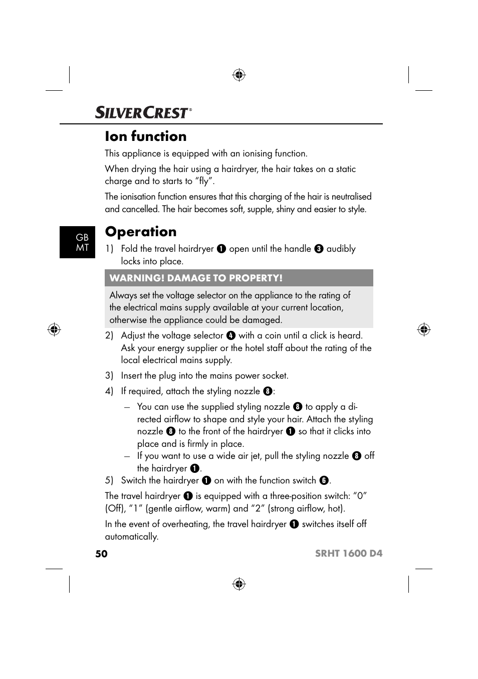 Ion function, Operation | Silvercrest SRHT 1600 D4 User Manual | Page 53 / 73