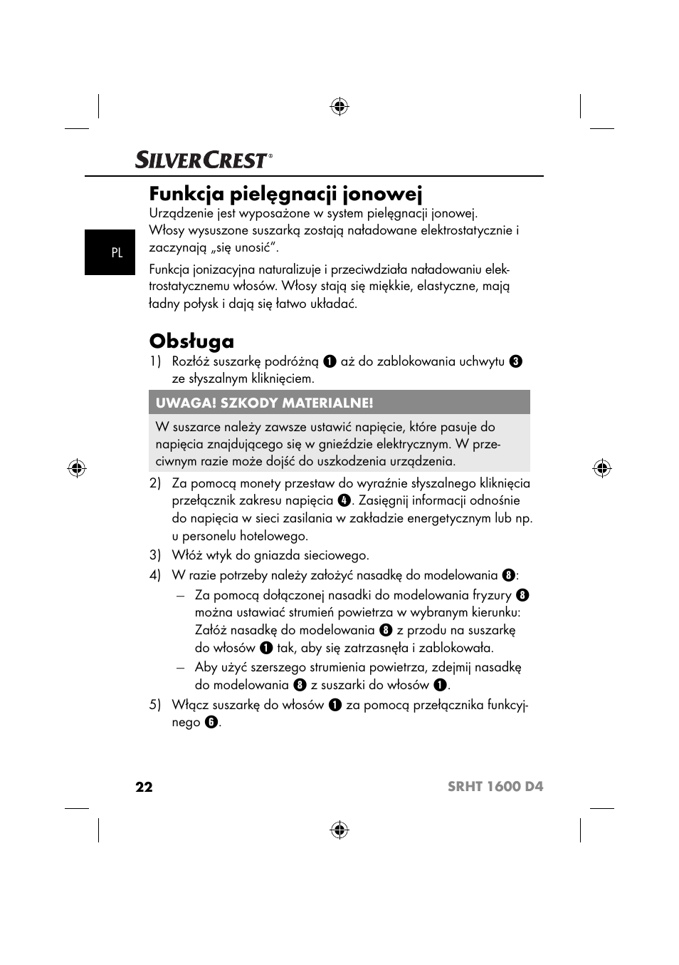 Funkcja pielęgnacji jonowej, Obsługa | Silvercrest SRHT 1600 D4 User Manual | Page 25 / 59